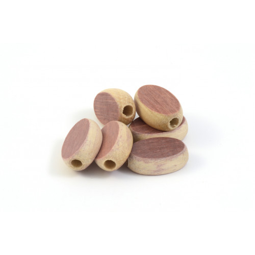 FLAT OVAL WOOD BEAD 2 TONES NATURAL AND LILAC 15X10MM